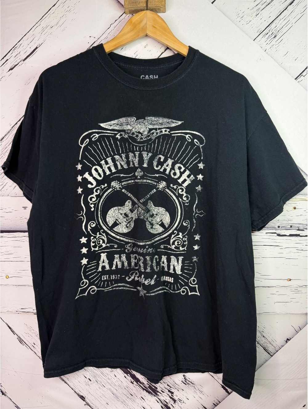 Vintage-vibe Johnny Cash "American Rebel" Western Festival Graphic Tee Adult XL